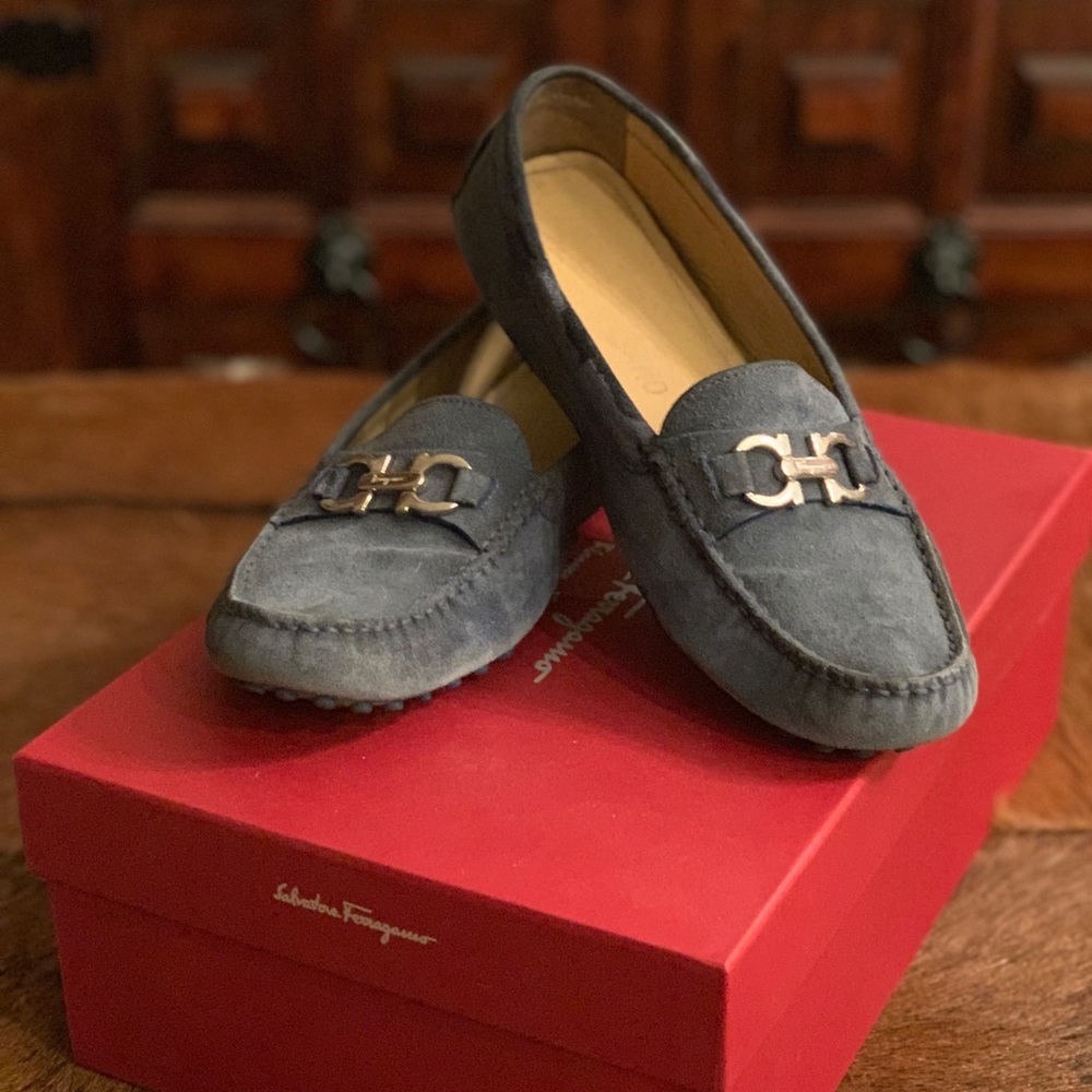 Salvatore Ferragamo Blue Suede Loafers